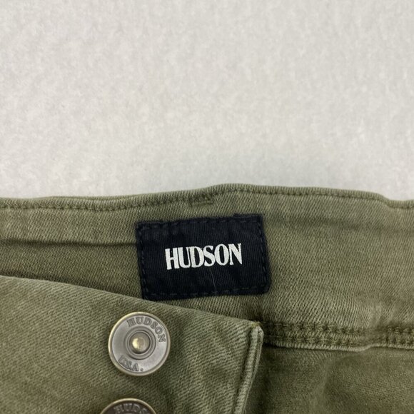 Hudson Low Rise Raw Hem Flap Pocket Skinny Jean Stretch Denim Olive Green sz 32 - Picture 7 of 9